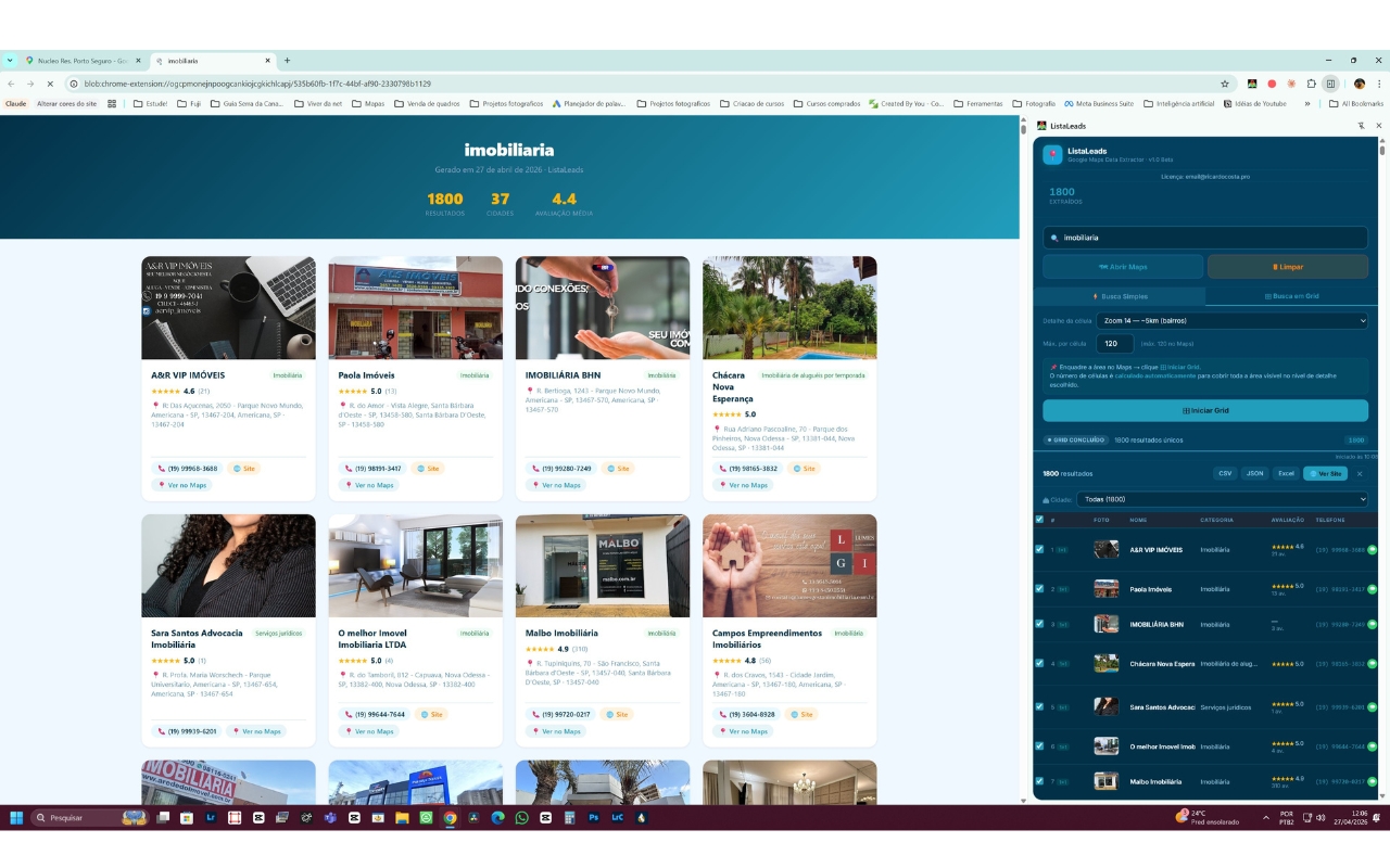 Relatório visual de imobiliárias gerado pelo ListaLeads